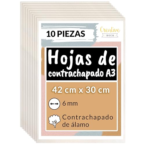 Creative Deco 10 x A3 Tablero Madera Contrachapado de Álamo | 420 300 6 mm +/- 2mm Manualidades Maciza