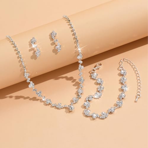 Atiptu Silver Prom Earrings Necklace Bracelet Set Rhinestone Crystal Statement Choker Necklace Earrings Bracelet Bridal Wedding Prom Costume Jewelry Sets for Women (SILVER) by Atiptu - Used condition - Image 3
