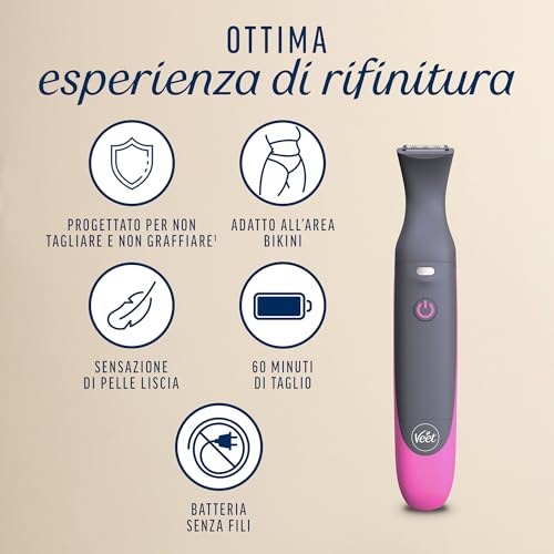 Veet Expert All-In-One Trimmer, Rasoio elettrico donna, Viso e parti intime, Epilatore elettrico donna 100% waterproof, 2 testine e 3 pettini guida, Rasatura ad alta precisione, Cordless - Immagine 3
