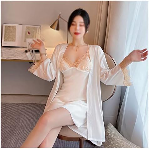 Walnut Gown Dress Set Women's Lace Floral Home Dress Short Suspenders Nightgown Spring and Summer Pajamas (Color : A, Size : L Code)