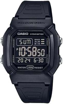 Casio W800H Series Unisex Digital Watch – Black, 100m Water Resistance, LED Backlight, Stopwatch & D...