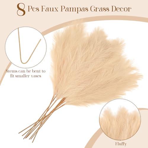 Ouddy Decor フェイクパンパスグラス装飾8個 38インチ/97cm Lサイズ トール人工ポンパスグラス フローラル ふわふわフェイク植物 フロア花瓶フィラー キッチン ホーム ボーホーデコレーション用 ディープベージュ [2]