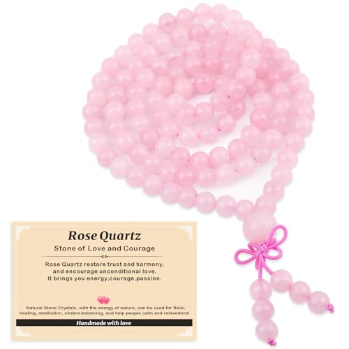 AD Beads 108 Rose Quartz Prayer Mala Bracelet