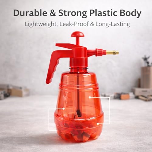 Image of MIKANIX Manual Pressure Spray Bottle for Gardening & Cleaning | Hand Pump Water Sprayer with Adjustable Nozzle | Multipurpose Plant Mister for Indoor & Outdoor (1.5L, RED)