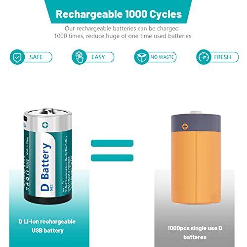 Fitinoch Rechargeable D Cell Batteries With Usb 4 In 1 Charge Cable,1.5V Lithium Size D Battery 5600Mwh For Flashlight Toys & Electronic Devices (4 Pack) #TOP2