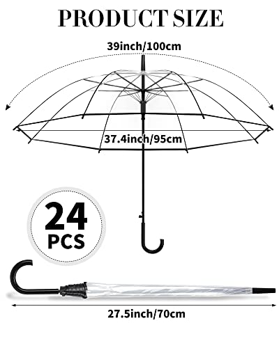 Reginary 24 Pieces Clear Umbrella Wedding Style Stick Umbrella Windproof Auto Open J Hook Handle Stick Umbrellas For Kids Men Women #TOP1