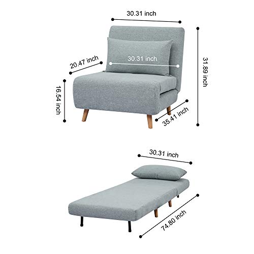 Gia Tri-Fold Convertible Polyester Sofa Bed Chair With Removable Pillow And Legs, Light Gray 1 Pack #TOP7