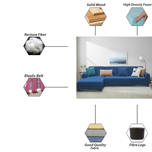 Image of Kraven LHS 6 Seater L Shape Sofa Set for Living Room (Blue Fabric) Premium Fabric Sofa