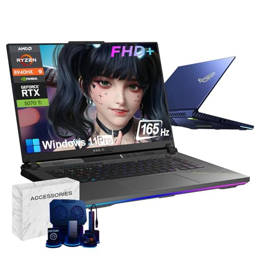 Image of ASUS ROG Strix G16 Gaming Laptop Computer- NVIDIA GeForce RTX 5070 Ti, AMD Ryzen 9 8940HX (up to 5.2 GHz), 16 inch 165Hz FHD+, Win11 Pro, Backlit KB, Wi-Fi 6E, w /Accessoires (64GB DDR5 RAM, 2TB SSD)