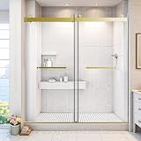 NicBex Frameless Shower Door 68'-72' W x 76' H Double Sliding Doors Shower Glass Door with 3/8' (10mm) Thick SGCC Tempered Glass Door and Stainless Steel Hardware for Shower Room, Brushed Gold