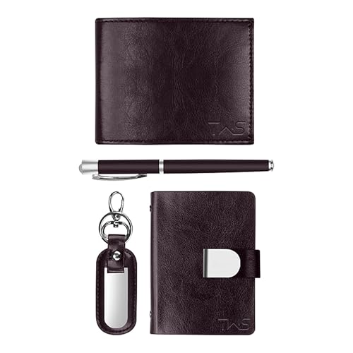 Coffret portefeuille en cuir synthétique marron et accessoires modernes pour homme