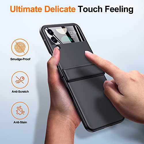 Spoovcto For Galaxy Z Flip 4 Case,Slim Flip 4 Phone Cover With Spring Hinge, Soft For Z Flip 4 Case With Metal Volume Key, For Samsung Flip 4 5G 2022 - Black #TOP5