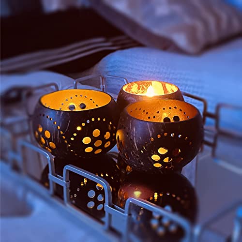 Ck Home Coconut Tealight Candle Holder Plus Flameless Candle, Cocoflower Design In Brown/Red. #TOP4