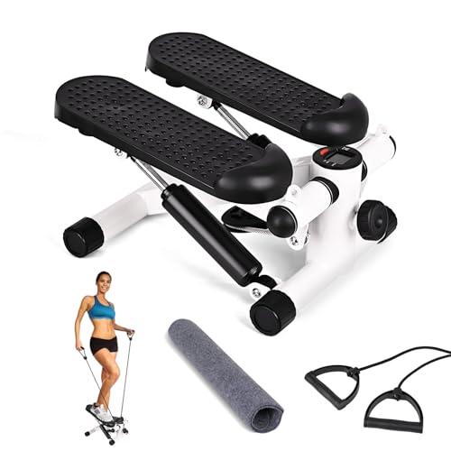 Steppers for Exercise, Mini Stepper with LCD Monitor & Resistance Bands, Gym Fitness Stair Stepper for Home Workout, Legs Arm Full Body Training