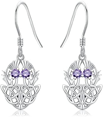 Scottish Thistle Earrings Sterling Silver Thistle Celtic Knot Drop Dangle Earrings Scottish Flower Mother's Day Jewellery Gifts for Women Mum Daughter