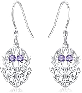 Scottish Thistle Earrings Sterling Silver Thistle Celtic Knot Drop Dangle Earrings Scottish Flower Mother's Day Jewellery Gifts for Women Mum Daughter