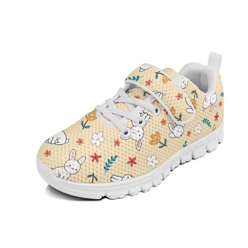 Girls Shoes Non Slip Lightweight Breathable Comfortable Sport Walking Athletic Running Tennis Sneakers (Little Kid) Rabbit Flowers Pattern