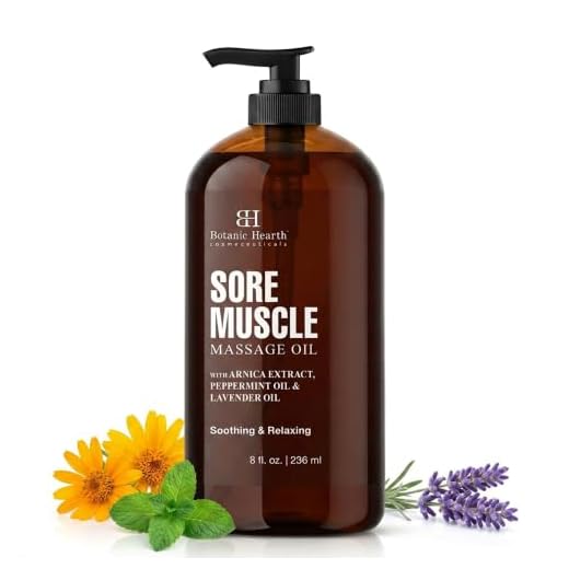 BOTANIC HEARTH Sore Muscle Massage Oil - with Arnica Montana Extract and Essential Oils - Warming and Relaxing - Soothes Tired Sore Muscles and Joints, 8 fl oz