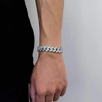 14K Gold Over S925 Silver 12mm Men's Bracelet, Densely Set Moissanite Cuban Hand Chain, Exquisite Choice for Marking Special Events or Milestones,Fathers Day