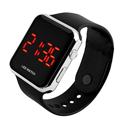 Gosasa Unisex Square Large Face Led Digital Watch Electronic For Men Watch For Women Student Silicone Watches (Silver) #TOP3