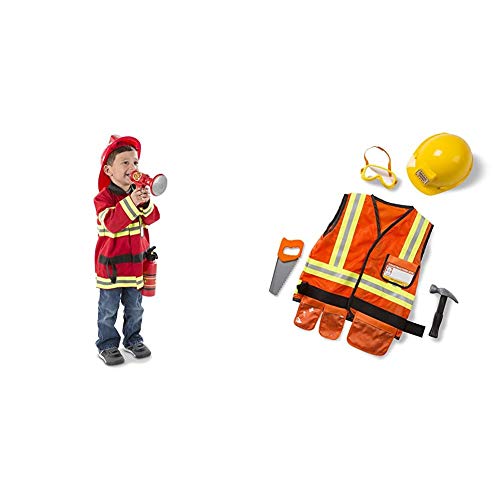 Melissa & Doug Fire Chief Role Play Costume Set & Construction Worker Role Play