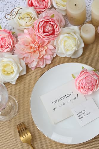 Floweroyal Fleurs artificielles Roses Dahlia avec tiges pour Bouquets de Mariage, fête prénatale, Composition Florale, centres de Table, décoration d'intérieur – vue 4