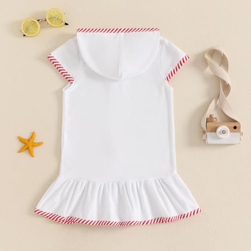 Image of Girls Terry Cloth Swim Cover Up Zip Up Hooded Bathing Suit Coverup Wraps Rufled Kids Pool Beach Robe Cover-Up Dress