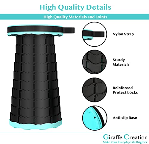 Giraffe Creation Upgraded Folding Stool, Heavy Duty Collapsible Telescoping Stool With Load Capacity 400Lbs, Portable Retractable Stool For Camping Fishing Hiking Bbq, Blue #TOP3