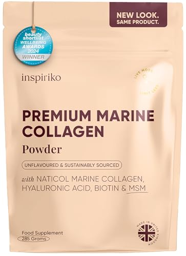 Inspiriko Marine Collagen Powder for Women - Marine Collagen with Hyaluronic Acid Vitamin C Biotin and MSM. Hydrolyzed Collagen Peptides Backed by 6 Clinical Studies 30 Servings