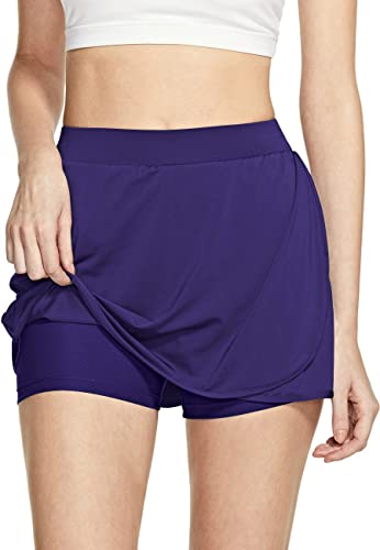 Tsla Women's Athletic Skorts Lightweight Active Tennis Skirts, Workout Running Golf Skirt With Pockets Built-In Shorts, Wrap Skorts Purple, Small #TOP4