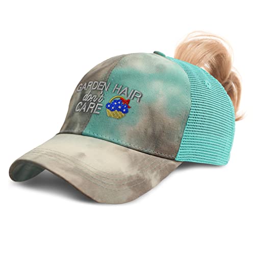 Speedy Pros Womens Ponytail Cap Garden Hair Don't Care Garden And Porch Plants Cotton Haircut Distressed Trucker Caps Tie Dye Aqua Design Only #TOP20