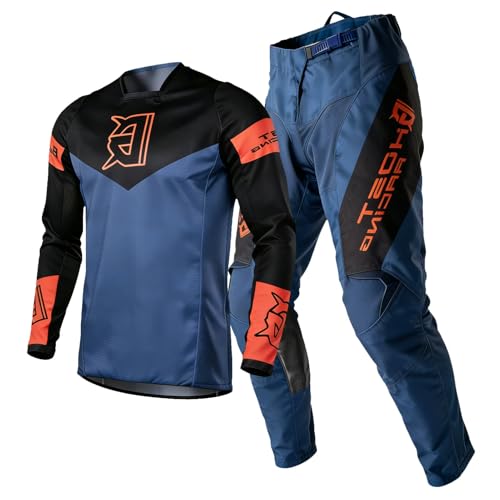 Motocross-Shirt Langarm, Motocross-Trikot-Hosen-Set, MX-Ausrüstung, Herren Dreckiges Fahrrad Offroad MX Ausrüstungsset Reiten Rennbekleidung (Blue,XL)