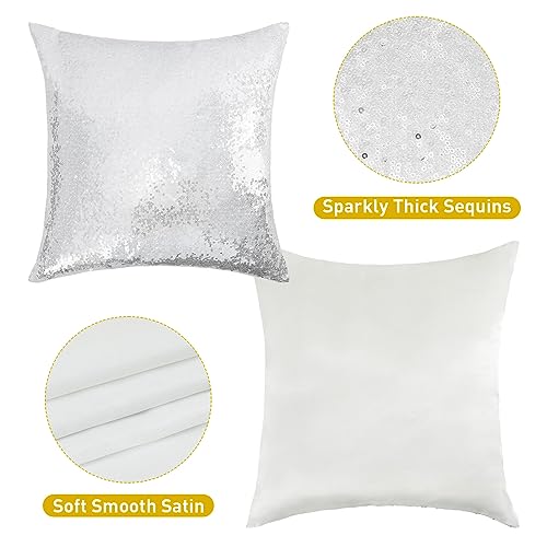 Squarepie SPC-S Sequin Pillow Covers,18X18 Set Of 4 Silver Decorative Pillow Covers, Sparking Square Throw Pillow Cushion Cases thumb #1