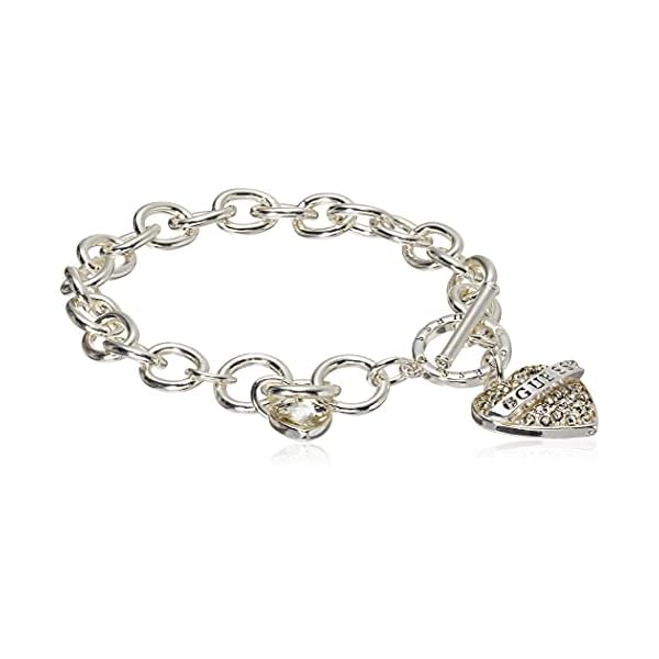 GUESS Women's Silvertone Chain Toggle Dangle Heart Charm Bracelet
