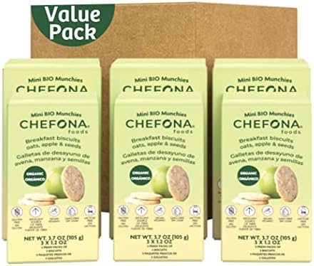 Chefona Foods Gluten Free Cookie Biscuits Value Pack - Made with Gluten Free Oats, Apples and Seeds - Vegan Snacks, Organic Cookies, Dairy Free Breakfast Cookies - 6 Pack