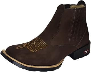 Bota Botina Texana Country Modativa Feminino e Masculino Couro Nobuck Legítimo Cano Médio