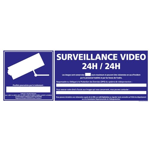 Signalétique.biz France - Panneau Information Surveillance Vidéo 24 h/24. G0325. Signalisation Information Sécurité personnalisable - 210 x 75 mm - Adhésif