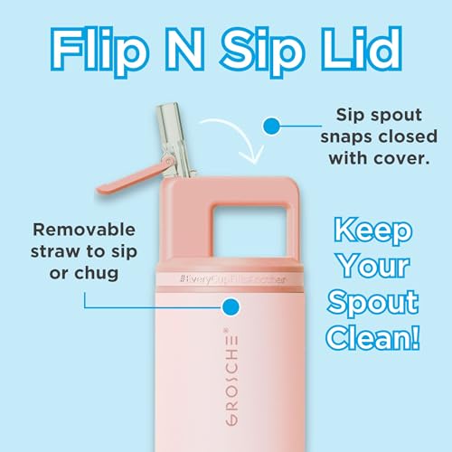 GROSCHE Alpine Flip N Sip Insulated Bottle with Straw Lid, Rose Pink, 20 oz by GROSCHE - Used condition - Image 2