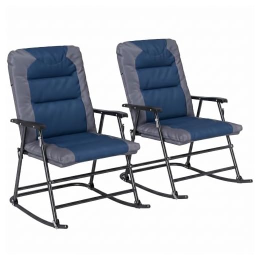 Outsunny 2 Piece Outdoor Rocking Chair Set, Patio Furniture Set with Folding Design, Armrests for Porch, Camping, Balcony, Navy Blue
