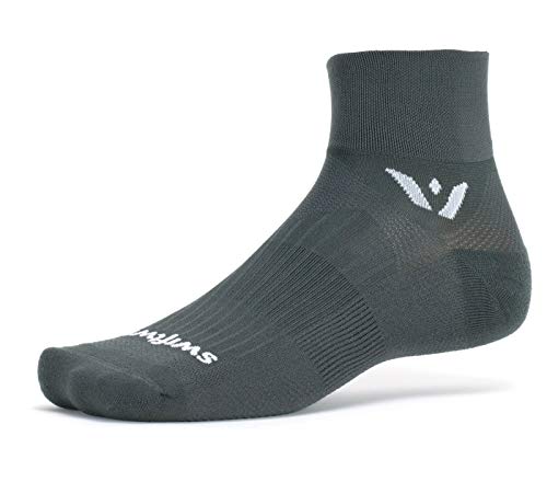 Swiftwick - Aspire TWO, Micro-Crew Compression Socks for Endurance Sports (Large, Gray)