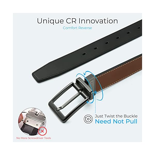 CHAOREN Reversible Belt for Men - Leather Belt for Men 1 3/8" Black & Brown for Dress Pants - Adjustable Belt Trim to Fit (mens belt men belt) - Image 6