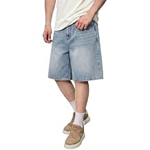 LOGEQI Mens Baggy Jean Shorts Y2K Jorts Vintage Wide Leg Denim Shorts Loose Fit Skater Streetwear Knee Length Casual Pants