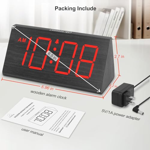 DreamSky Wooden Digital Alarm Clocks for Bedrooms - Electric Desk Clock with Large Red Numbers, USB Port, Battery Backup Alarm, Adjustable Volume, Wood Décor, Dimmer, Snooze, DST (Adapter Powered) by DreamSky - Image 7