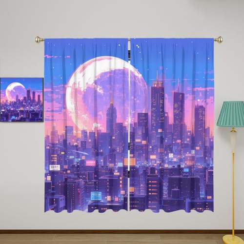 Anime Pixel Art Cyberpunk Window Curtain 42x63 Inches