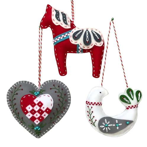 2024 Three Scandinavian Felt Ornaments Kit Hand Embroidery Christmas Ornaments Kit with DIY Material Package for Beginners Adults, 2025 Christmas 3D Novice Embroidery Needlepoint Starter Kit (B)