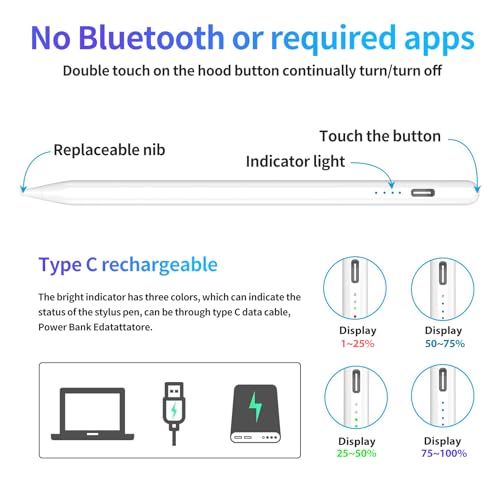 Image of JIMTAB Stylus Pen for iPad, Universal Fine Point iPad Stylus Pencil with Magnetic Adsorption Compatible with iPhone /iPad /Samsung /Android /Tablet & Other Touch Screens (4 Light Power)