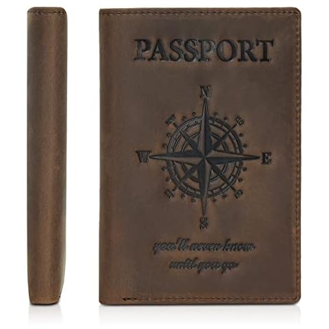 Polare Slim RFID Blocking Leather Passport Holder Travel Bifold Wallet For Men(Brown), Dark Brown Compass Cover