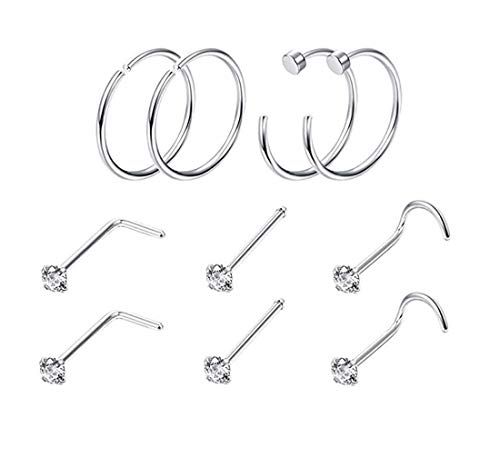 Silmy Kit de piercing de nariz com 22 peças - inclui joias, agulhas, grampos e ferramentas - aço ino
