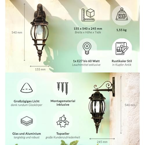 Antik-Lampe Licht-Erlebnisse Außenwandleuchte für Terrasse und Garten