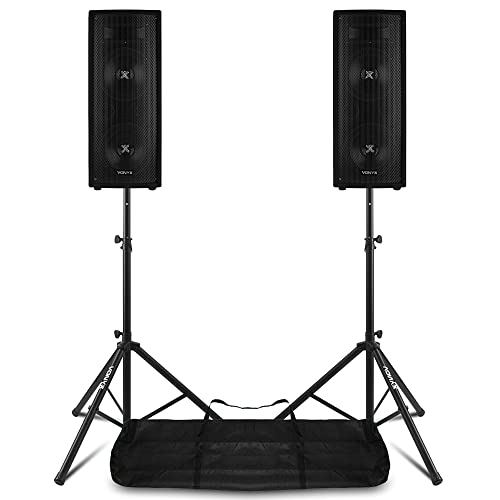 VONYX SL28 Passive PA Speaker System, Pair of 2-Way DJ Disco Speakers 1600W, Dual 8-Inch Woofers, Piezo Tweeters, Includes Adjustable Stands & Transport Bag, Ideal for Parties & Events